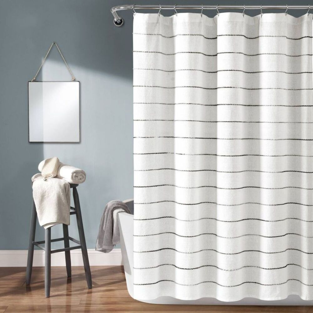 Ombre Striped Cotton Shower Curtain White/Gray - Lush Décor 72"x72"